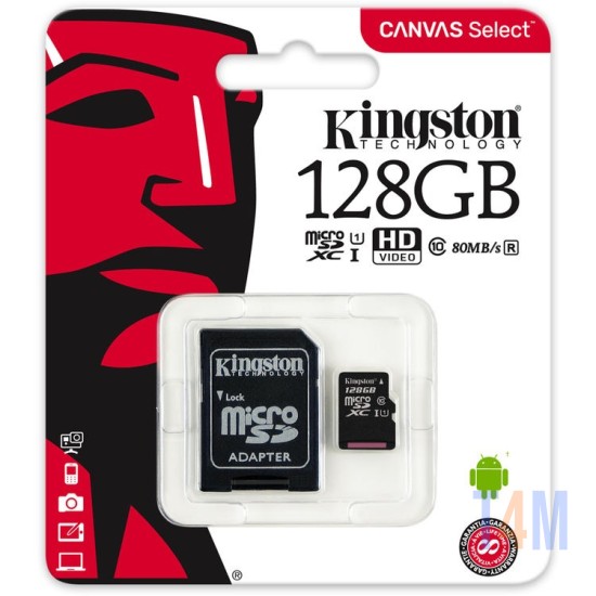 KINGSTON MICRO SD MEMORY CARD 128GB WITH ADAPTER